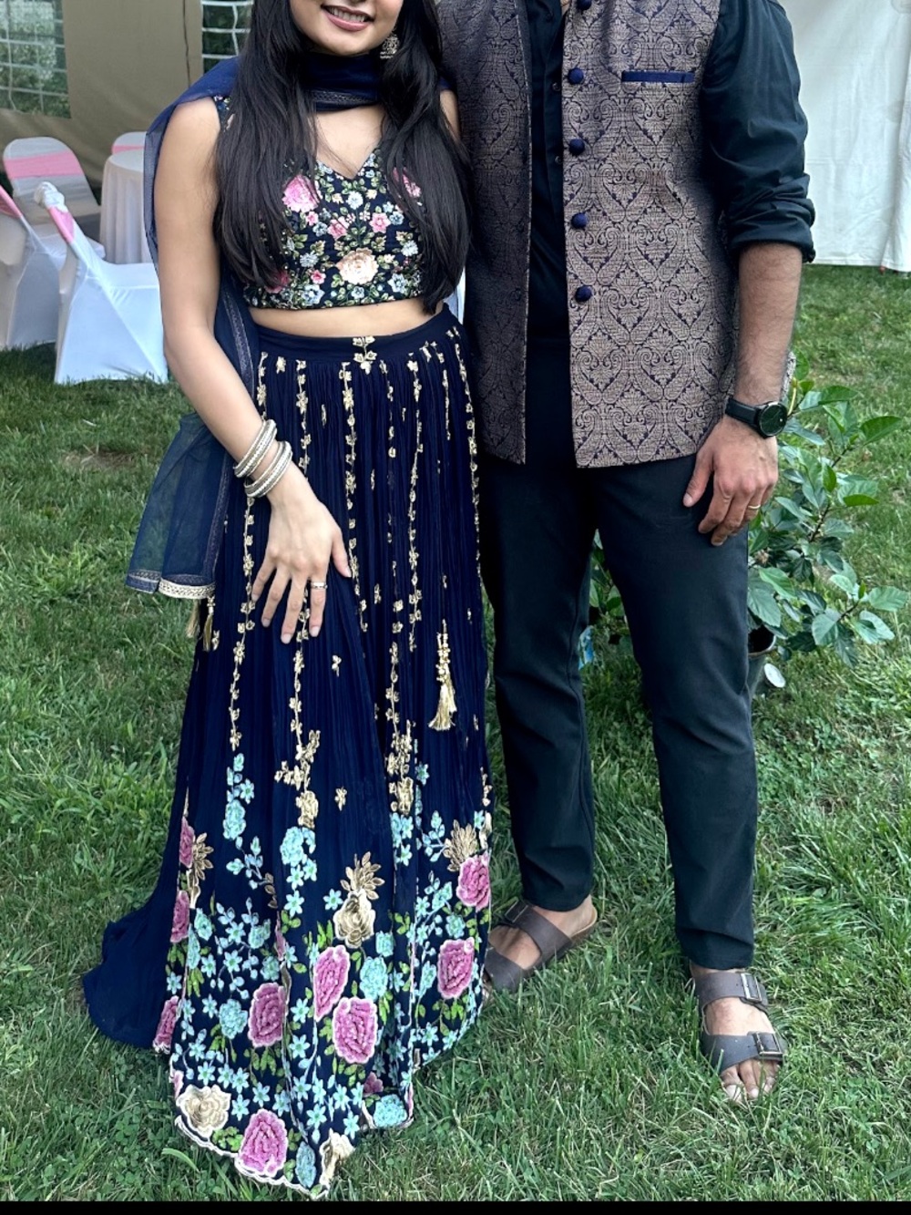 Navy Floral Embroidered Lehenga Dress